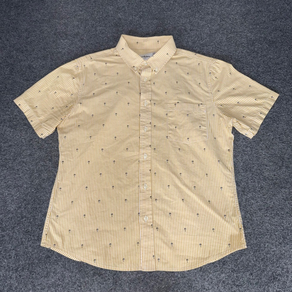Goodfellow & Co Mens Medium Slim Fit Yellow Striped Palm Tree Short Sleeve Shirt